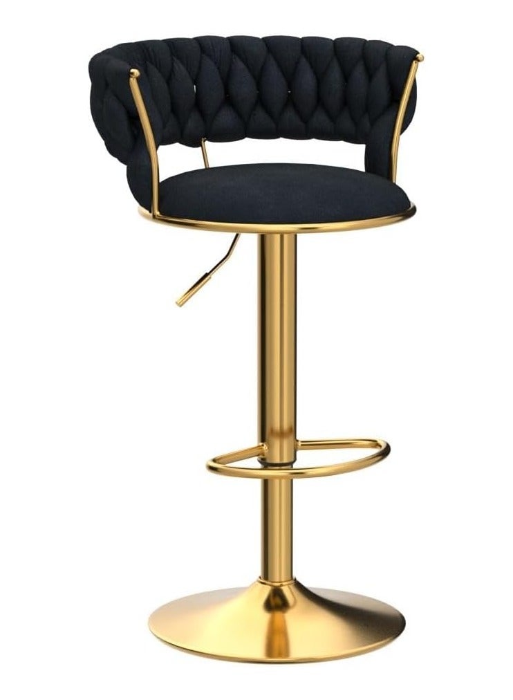 DubaiGallery Velvet Woven Bar Stools, Modern Height Adjustable Swivel Barstools Counter Chairs with Back & Golden Metal Base for Pub, Kitchen, Cafe - Image 1