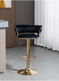 DubaiGallery Velvet Woven Bar Stools, Modern Height Adjustable Swivel Barstools Counter Chairs with Back & Golden Metal Base for Pub, Kitchen, Cafe  - Image 2