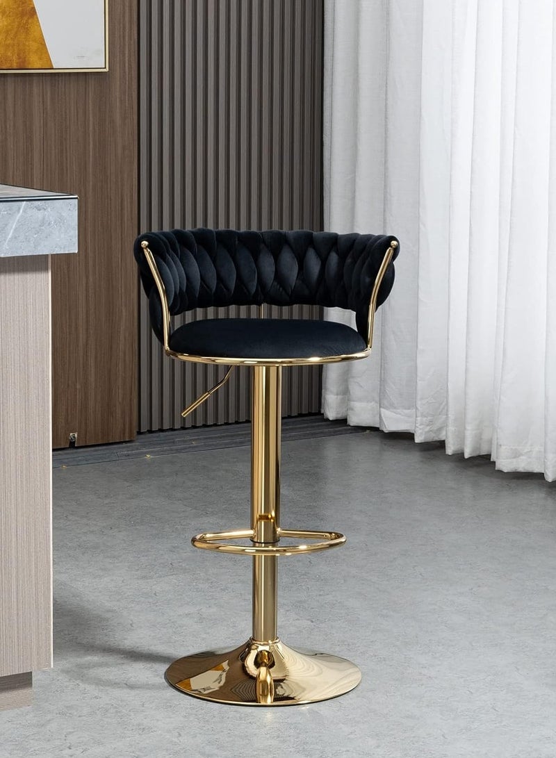 DubaiGallery Velvet Woven Bar Stools, Modern Height Adjustable Swivel Barstools Counter Chairs with Back & Golden Metal Base for Pub, Kitchen, Cafe - Image 2