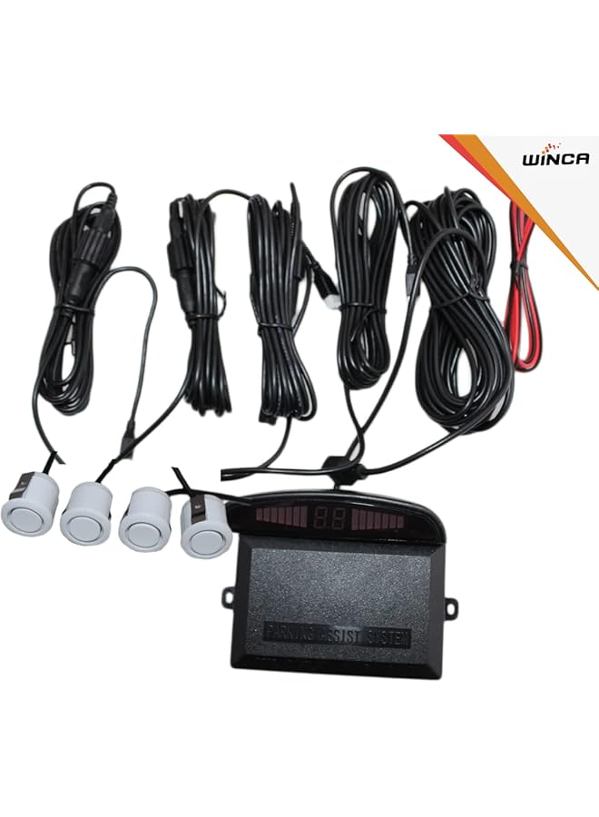 WINCA Car Parking Sensor 4 Sensors Auto Reverse Assistance Backup Radar Detector System White Color Digital Display Double-Sided Tapes 12V Power Cable Control Box - Image 2