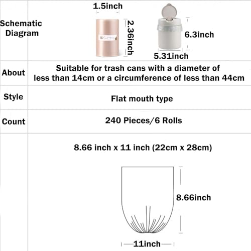 H&W 240 Counts Strong Trash Bags,0.5 Gallon Mini Garbage Bags for Small Trash Can,Desktop Trash Bin,Fit 2 Liters or Less Trash Can(6 Rolls,Rose Gold) - Image 3