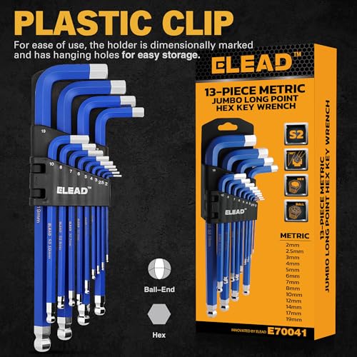 ELEAD Jumbo Hex Key Allen Wrench Set | 13-Piece Metric 2-19mm | Long Ball End Durable S2 | Automotive | Mechanic | Furniture | Professional Grade Tools - Image 2