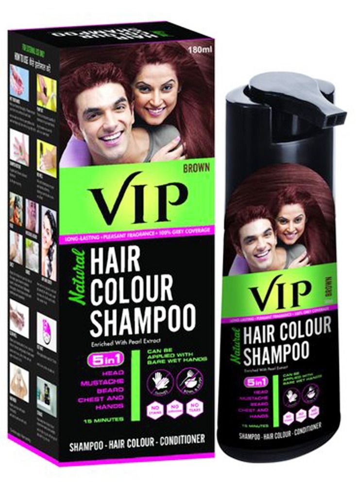 VIP Natural Hair Colour Shampoo Brown 180ml - Image 1