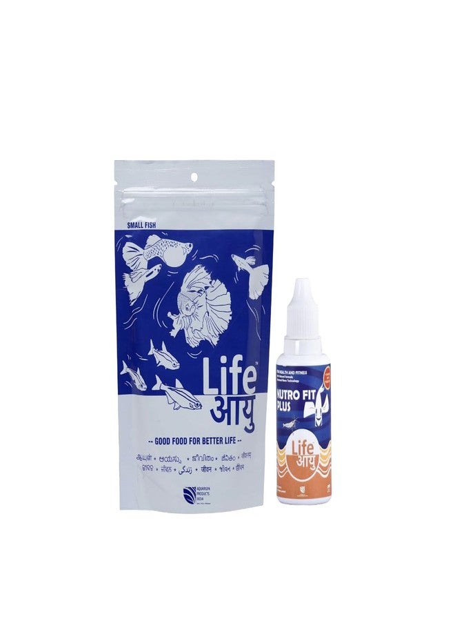 THE BRREED Life Aayu Pellet Fish Food for Freshwater Fishes (Small, Pack of 1) and Plus fit (20 ml) - Image 1