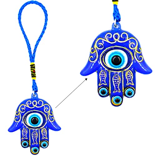 LUCKBOOSTIUM Hamsa Hand Amulet for Protection – Blue, White & Black Evil Eye Car Charm – Hamsa Evil Eye Rearview Mirror Hanging Ornament for Car, Home & Office – Evil Eye Protection from Bad Spirits - Image 1