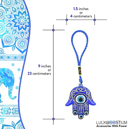 LUCKBOOSTIUM Hamsa Hand Amulet for Protection – Blue, White & Black Evil Eye Car Charm – Hamsa Evil Eye Rearview Mirror Hanging Ornament for Car, Home & Office – Evil Eye Protection from Bad Spirits - Image 2