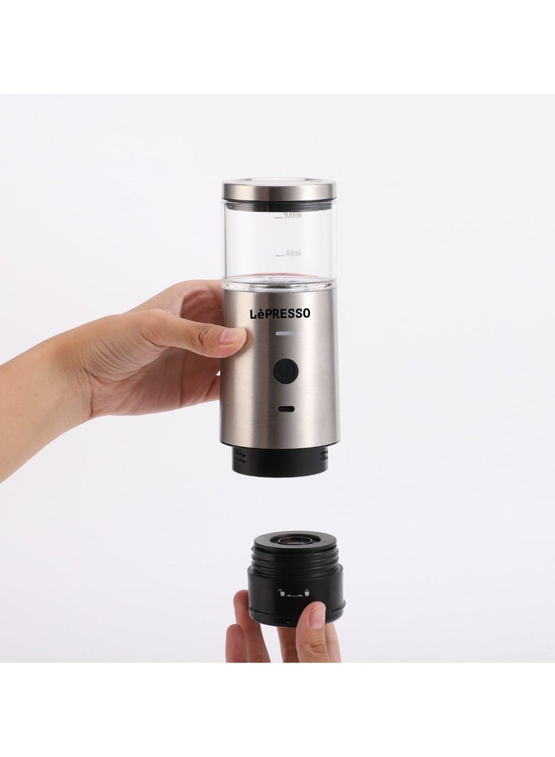 LePRESSO Portable Coffee Maker Compatible with Nespresso Capsule and Coffee Powder, Espresso Maker with 9 Bar Pressure, 100ml Water Tank Capacity Coffee Machine - Silver - Image 3
