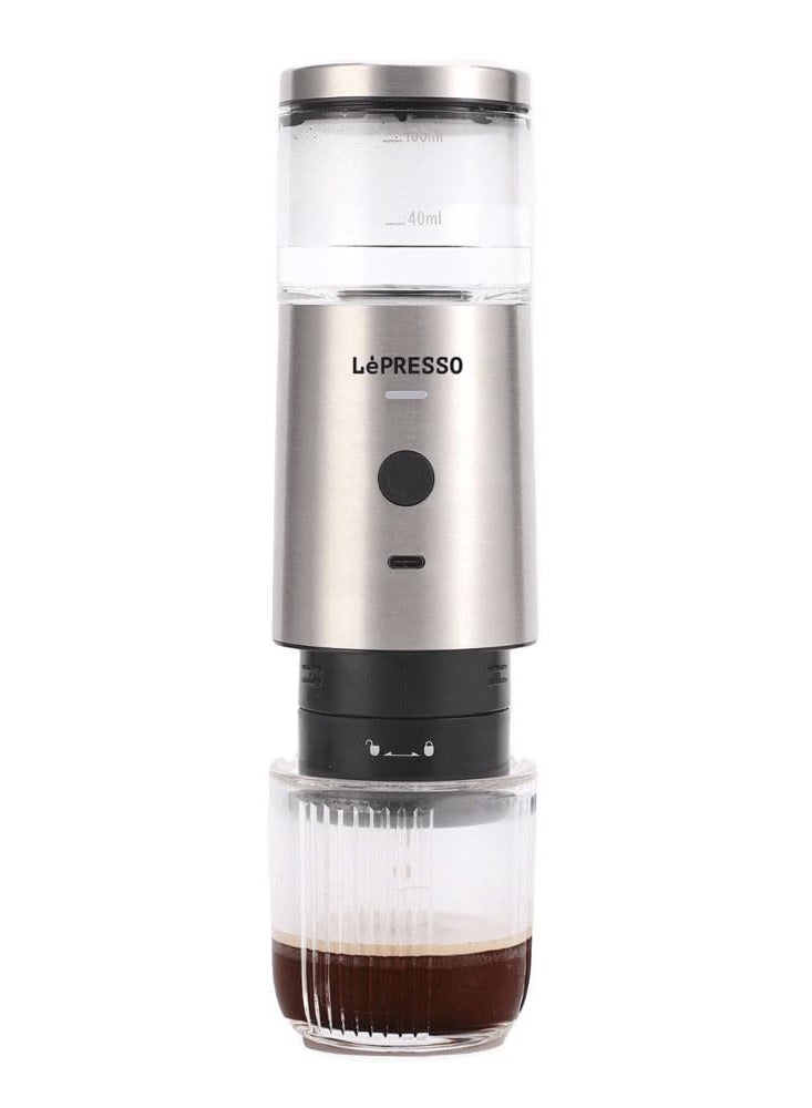 LePRESSO Portable Coffee Maker Compatible with Nespresso Capsule and Coffee Powder, Espresso Maker with 9 Bar Pressure, 100ml Water Tank Capacity Coffee Machine - Silver - Image 1