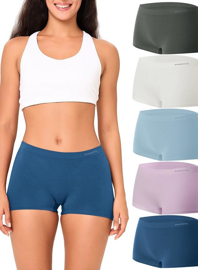BAMBOO COOL Seamless Boyshort Underwear for Women Mid Waist Stretchy Panties Moisture Wicking Boxer Briefs 5 Pack, Multicoloured I (5-pack), XXL - Image 1