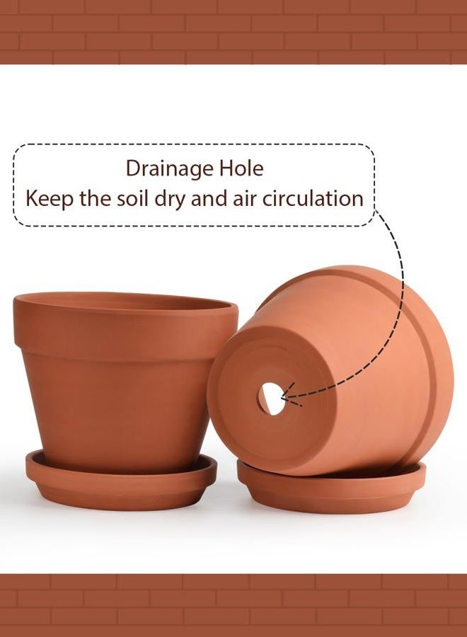 INGOFIN Terracotta Pots Set with Saucer - 2-Pack Ceramic Clay Planters with Drainage Hole, Garden Flower Succulent Pots with Tray for Indoor Outdoor Plants, 8 inch, Set of 2 - Image 3