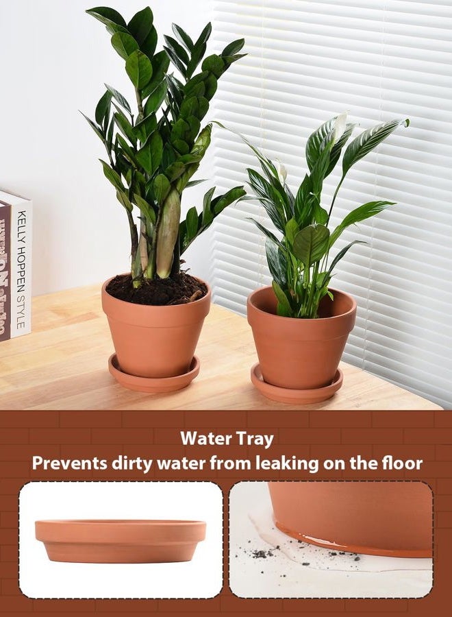 INGOFIN Terracotta Pots Set with Saucer - 2-Pack Ceramic Clay Planters with Drainage Hole, Garden Flower Succulent Pots with Tray for Indoor Outdoor Plants, 8 inch, Set of 2 - Image 5
