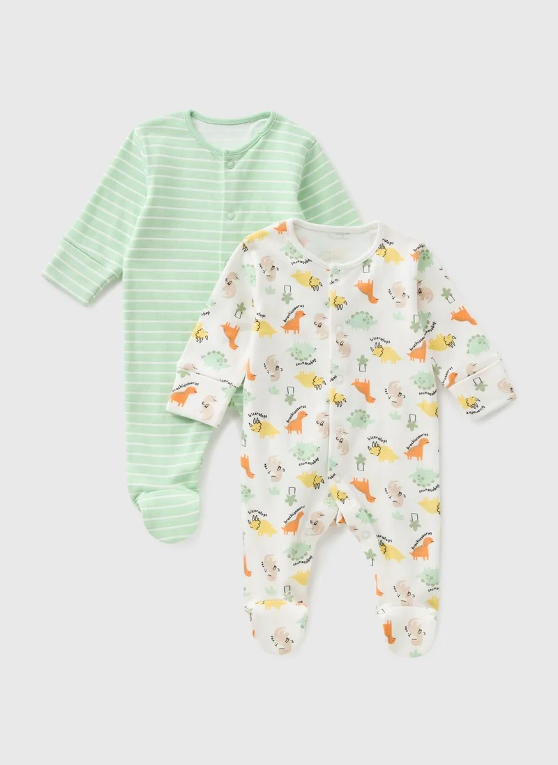 Matalan 2 Pack Green Dino Sleepsuits