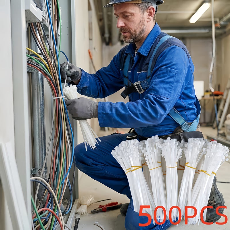 500 Pcs White Self Locking Nylon Cable Ties 30cm 11 81 Inches Multi Function Plastic Zip Ties For Wire Management - Image 1