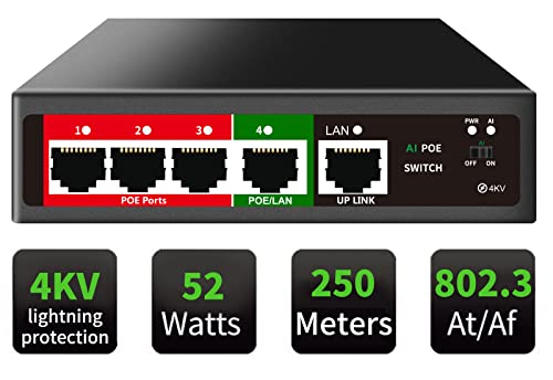 STEAMEMO 5 Port PoE+ Switch | Easy Smart Managed Ethernet Switch | Support VLAN, QoS | 52W Total PoE Budget | Fanless Metal | Plug & Play (Desktop/Wall Mount) - Image 1