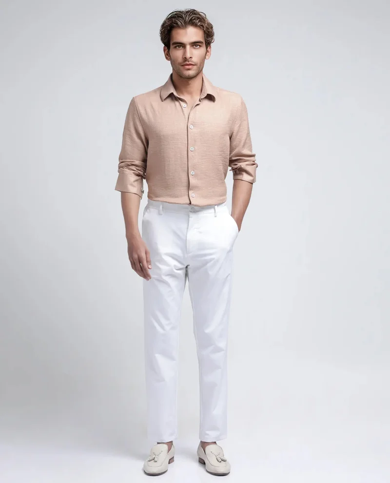 Rare Rabbit Rare Rabbit Men's Nert Dark Beige Cotton Fabric Full Sleeve Collared Neck Button Closure Plain Shirt