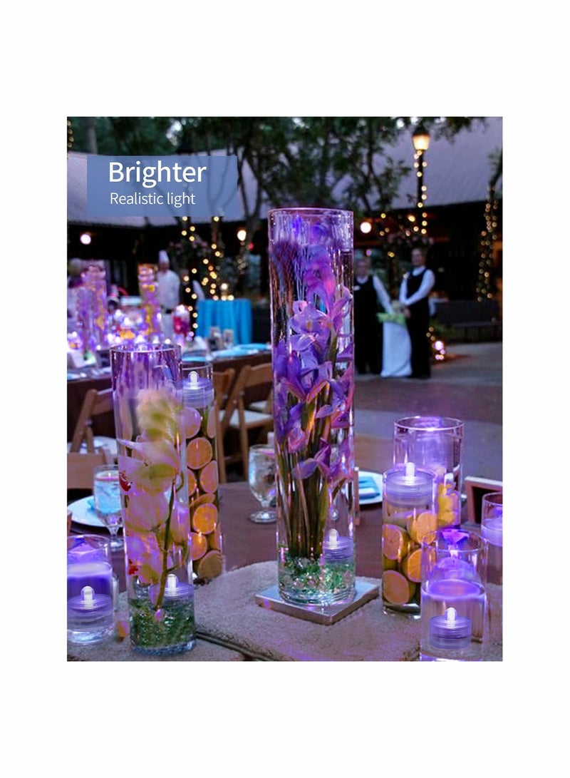 Zikra Waterproof LED Candle Light, Purple Waterproof Flameless Candle Tea Lights, Underwater Battery Operated Seasonal Festival Celebration LED Tea Light for Table, Wedding Centerpieces, Party, 12 Pack - Image 2