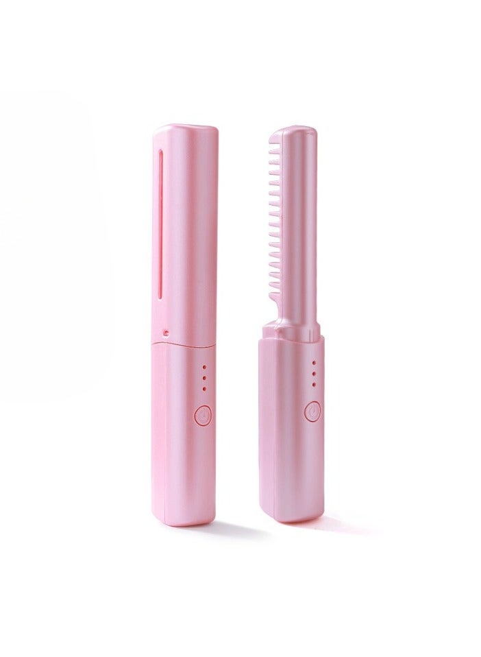 AROAQ Portable Wireless Hair Straightener For Travel, Rechargeable Mini Hair Straightener, Anti-scald Straightener Curling Comb, Hot Comb Hair Straightener For Women, (Pink) - Image 1