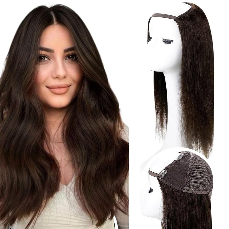 RUNATURE U Part Human Hair Wig Remy Real Hair Silky Straight Short U Part Wig with Middle Cap No Leave Out 12 Inch 150 Density 2 Dark Brown