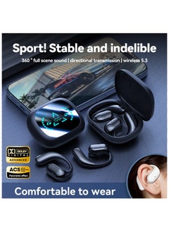 Open Ear Bluetooth 5.3 Headphones, Wireless Earbuds Sport Over Earphones Built-in Mic with Ear Hooks 50H Playtime Ear Buds LED Display Charging Case, Waterproof Design for Running Fitness, Black - pzsku/Z2EFCCA11A96DA651002CZ/45/_/1735270640/8f37e1c8-aeab-4a74-9099-863256167fd9