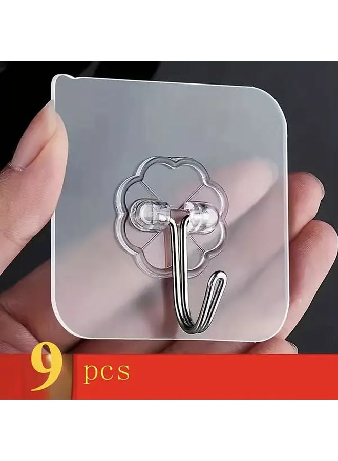 9Pcs Punch Free Adhesive Wall Hooks Strong Transparent Plastic Suction Cup For Kitchen Bathroom Shower Multi Purpose Hanging Storage Organizer - Image 1