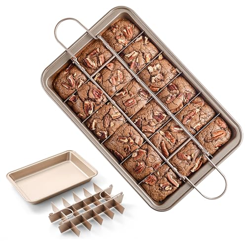 Cayanmydery Brownie Pan with Dividers, Non Stick Brownie Baking Pan, 18 Pre-slice Carbon Steel Bakeware Tray with Grips for Oven Baking Bread, Square Mold Tray for Baking Cake Biscuit Muffin, 12X8X2'' - Image 1