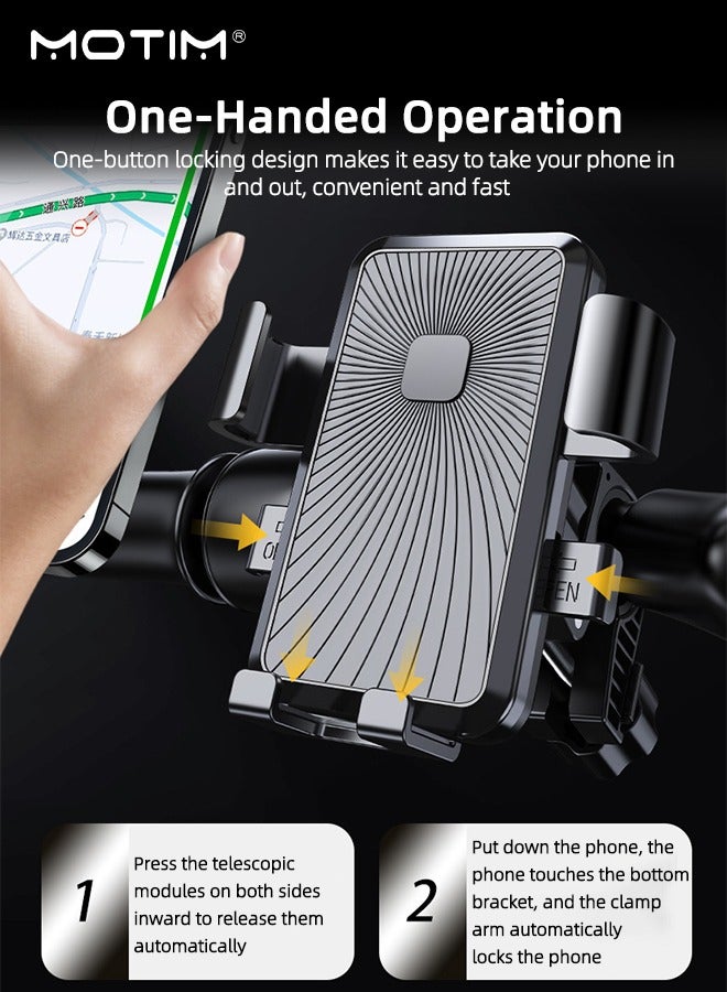 Motim Motorcycle Phone Mount, 1s Auto Lock, Anti-Shake Bike Phone Holder for Bicycle and Motorcycle, Handlebar Cell Phone Mount Clamp, Compatible with iPhone, Samsung, All Cell Phone - Image 3