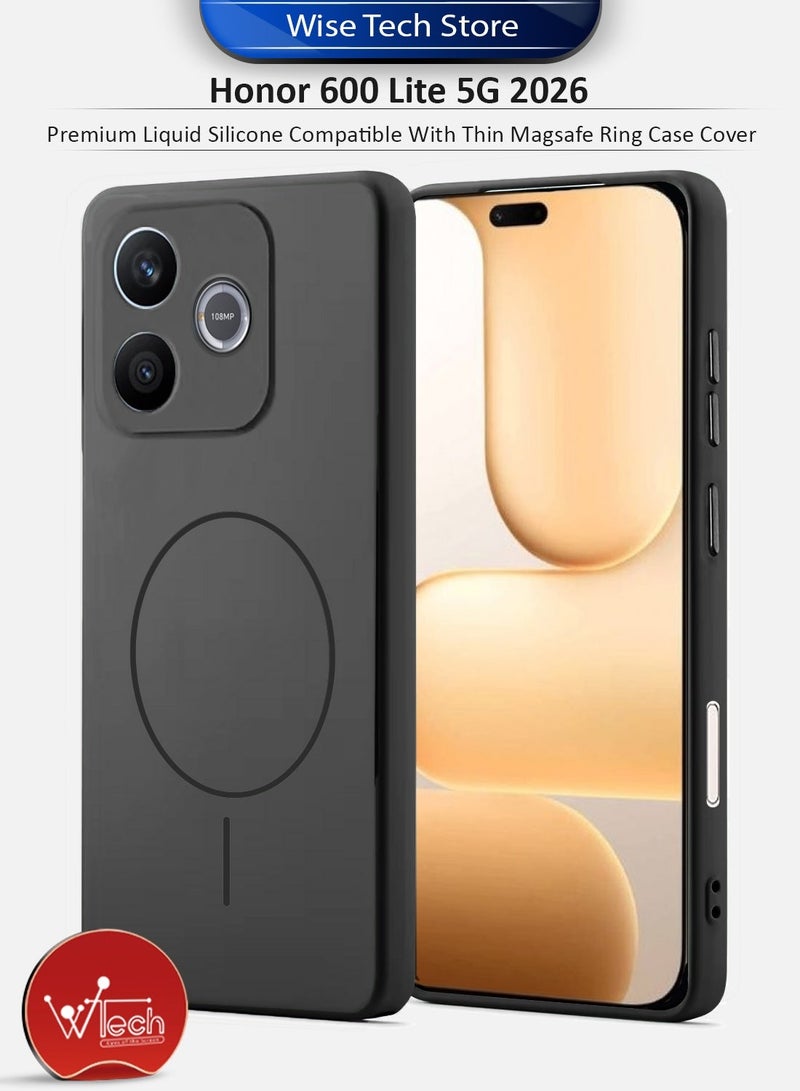 Wtech Honor 600 Lite 5G 2026 Premium Liquid Silicone Compatible With Thin Magsafe Ring Case Cover (MCMPMN) - Black - Image 1