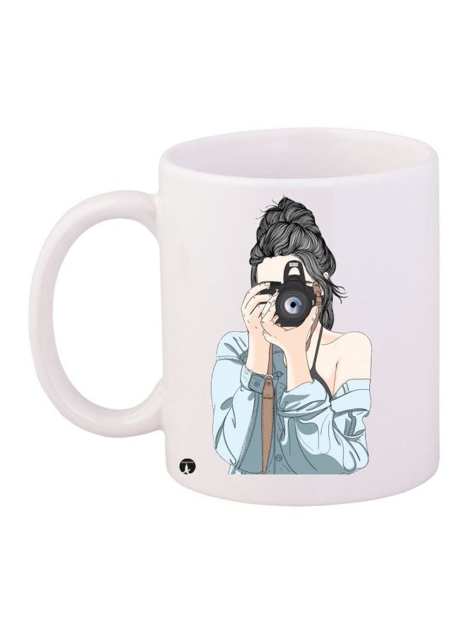 Girl Printed Coffee Mug White/Beige/Blue 11ounce