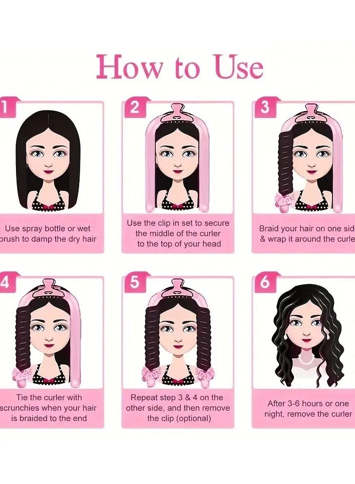 Generic Heatless Natural Wave Curling Iron Set - Lazy Curling Iron - Silk Curling Iron Headband - Overnight Natural Heatless Curling Iron, Suitable for Most Hair Types Natural Curling Bands and Curling Irons, (Pink) - Image 4