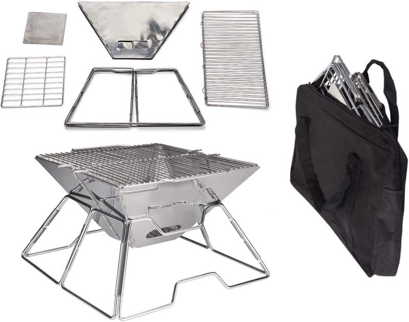 5Qebhram 5Qebhram Stainless Steel Charcoal Barbeque Grill Stand with Bag for Outdoor Hiking Travel Picnic BBQ Home Griller Tandoor - Image 1