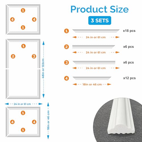 Birdeco Ready to Assemble Wall Molding Kit - 3 Upper, 3 Middle, & 3 Bottom Frames | Easy Installation - Image 5