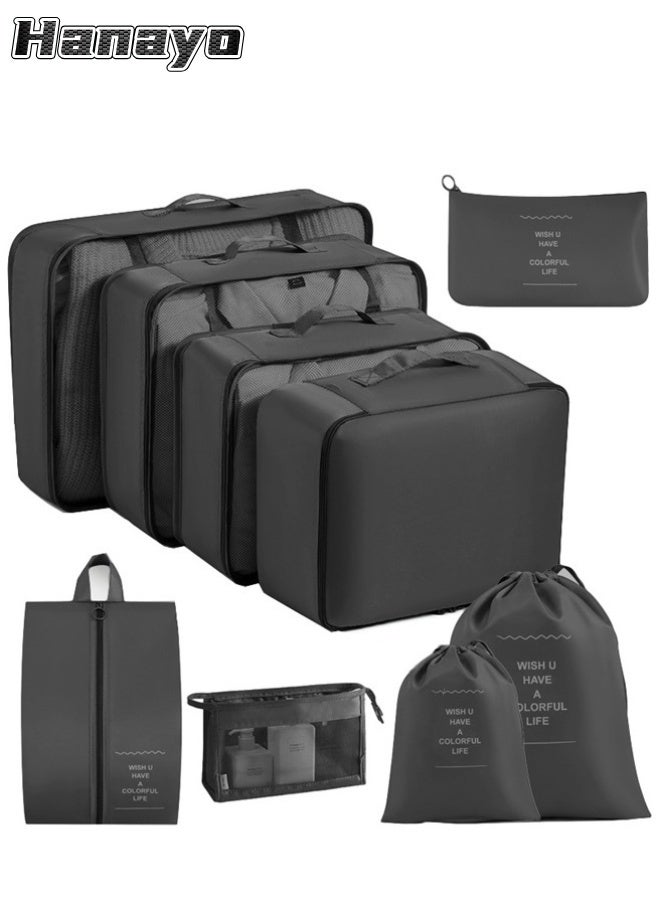 Hanayo 9 Pcs Luggage Organizer Bags Set Multifunction Packing Cubes Travel Packing Cubes Waterproof Luggage Organiser Suitcase Bag Travel Essential for Carry on Luggage(Black) - Image 1