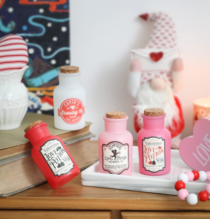 KORMMCO Love Potion Bottle, Valentines Day Tiered Tray Decor, 4 Potion Bottles with 6Pcs Label Stickers for Wedding Anniversary - Image 4