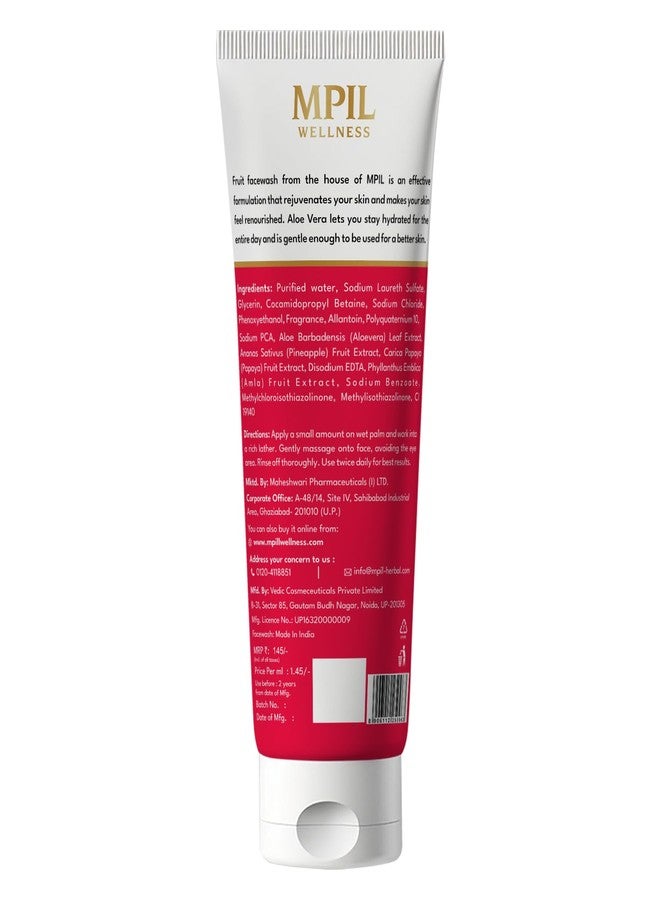 MPIL Fruit Brightening Face Wash | Ayurvedic and Organically Pure | Papaya And Pineapple Fruit Face Wash | Bright Gel Face Wash For Glowing ,Brightening Skin Gentle Cleansing With Aloe Vera Face Wash For Men And Women | Radiant Glow Moisturising And Hydrating | 100ml Face wash - Image 2