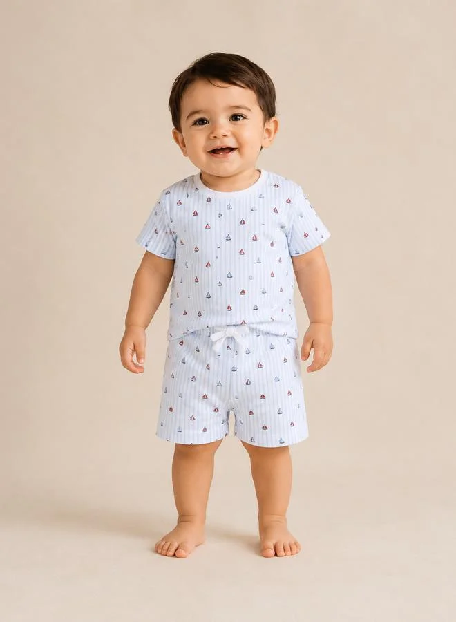 Victor And Jane Baby Boys Cotton Ditsy Print Pyjama Set with Shorts