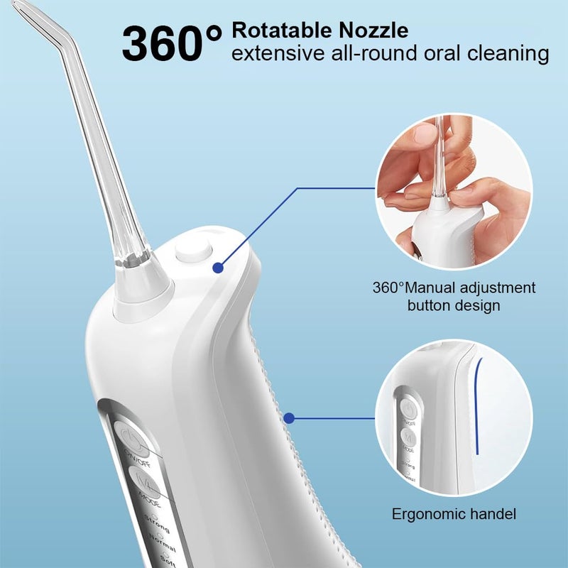 HANNEA® Water Dental Flosser for Teeth with 300ml Detachable Watertank, 4 Modes & 6 Nozzles, IPX7 Waterproof Oral Irrigator Rechargeable Cordless Water Floss Home Travel Dental Flosser Machine - Image 5