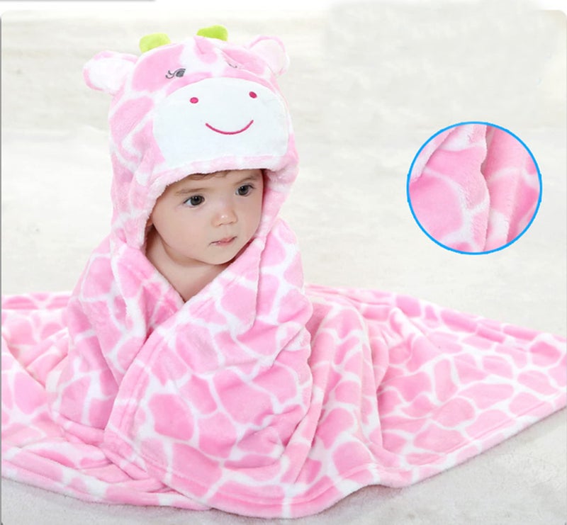 TONWHAR 0-4 Years Toddlers' And Kids' Boys Girls Animal Face Hooded Blanket Baby's Bathrobe,Plush After Bath Blanket(Pink Cow) - Image 2