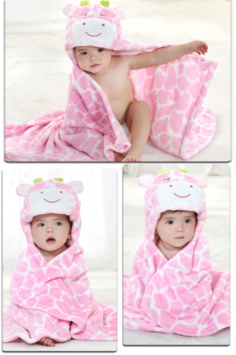 TONWHAR 0-4 Years Toddlers' And Kids' Boys Girls Animal Face Hooded Blanket Baby's Bathrobe,Plush After Bath Blanket(Pink Cow) - Image 4