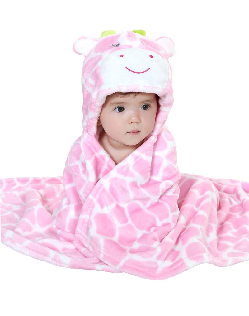 TONWHAR 0-4 Years Toddlers' And Kids' Boys Girls Animal Face Hooded Blanket Baby's Bathrobe,Plush After Bath Blanket(Pink Cow) - Image 5