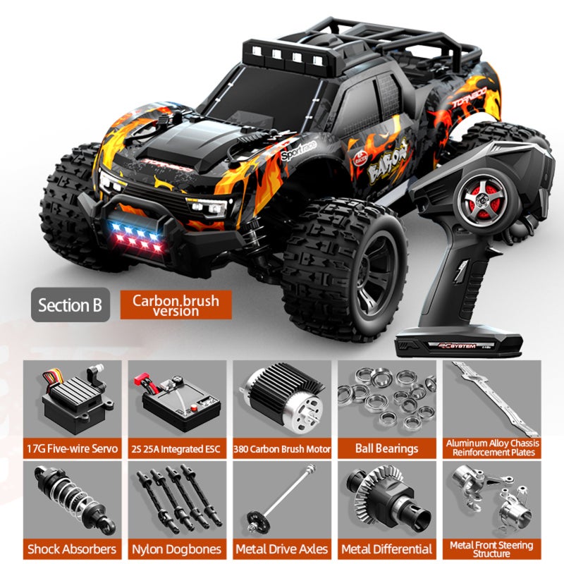 Remote Control Car: Orange 4WD RC Car - Sturdy Explosion-Proof PVC Material, All Terrain Anti-Slip Tires, 2.4G Easy Control for Adults, Kids and RC Enthusiasts Outdoor Adventures - Image 4
