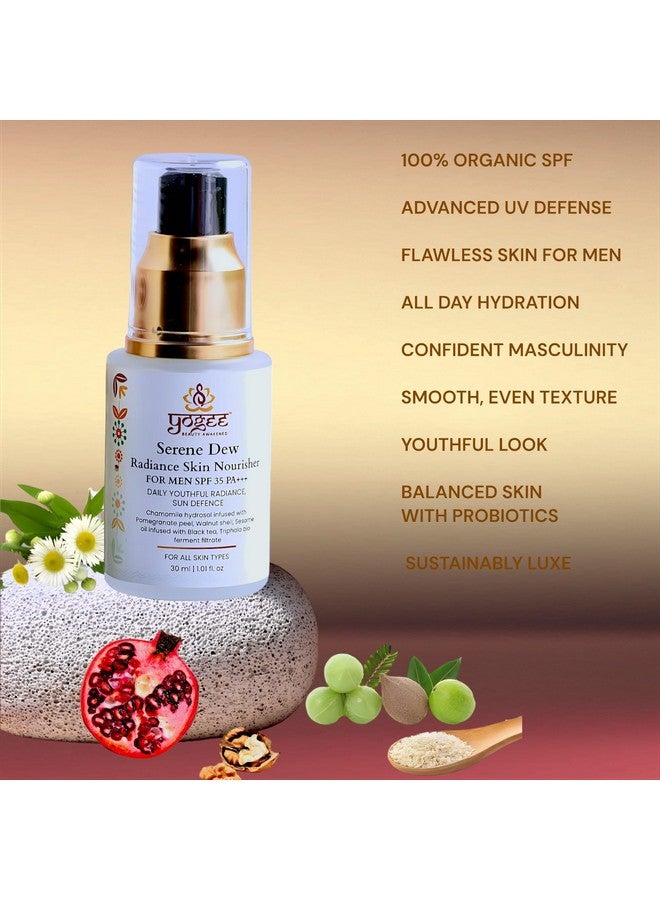 YOGEE Organic Skin Nourisher for Men with SPF 35 PA+++ | Face Serum Gel Sunscreen| Radiant Skin protection | Chamomile, Pomegranate, Black Tea, Red Raspberry, Triphala, Probiotics | 30ml - Image 2