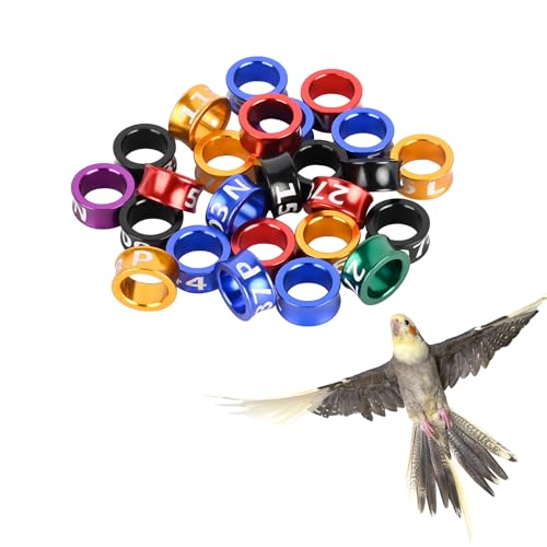 STPCTOU Bird Rings, Bird Bands, Bird Leg Rings, Multicolor Aluminum Leg Rings, Identification Training Rings Hibiscus Birds, Parrots, Peonies, Mixed Colors 50 Per Pack - Image 1