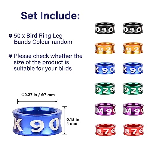 STPCTOU Bird Rings, Bird Bands, Bird Leg Rings, Multicolor Aluminum Leg Rings, Identification Training Rings Hibiscus Birds, Parrots, Peonies, Mixed Colors 50 Per Pack - Image 2