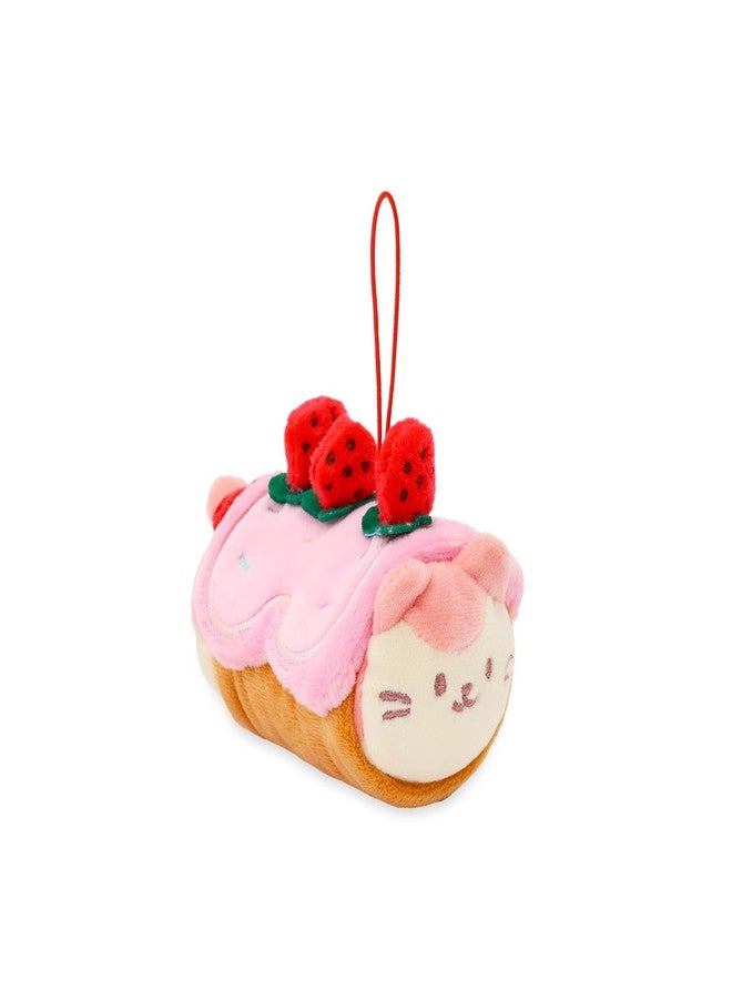 Anirollz Stuffed Animal Plush Keychain - Ornament Charm Toy Doll | Soft, Squishy, Warm, Cute, Comfort, Safe | Strawberry Roll Cake Outfitz with Kitty - Birthday Decorations Gift 4" Kittiroll - Image 1