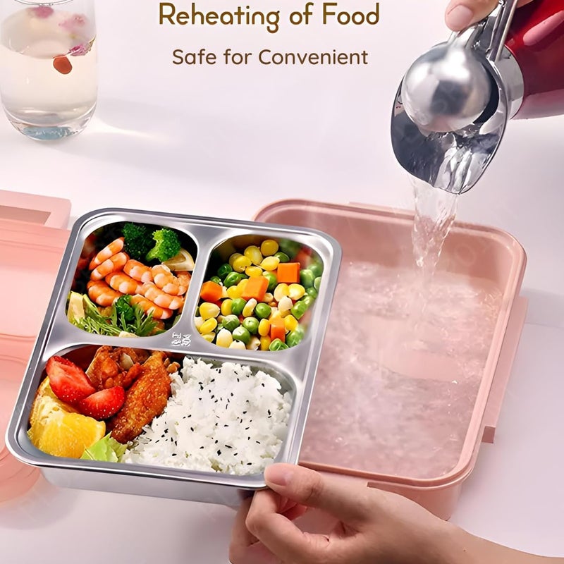 PLUSPOINT Stainless Steel Lunch Box Leak Proof Insulated Air Tight Lunch Box and Portable Utensils, Stainless Steel Lunch Containers, Leak Proof Bento Box for Kids, Adults, Men Women (New Orange) - Image 5