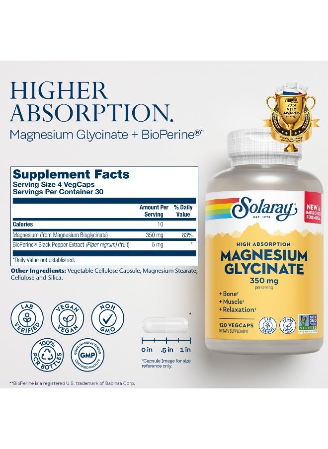 Solaray Magnesium Glycinate 350Mg Muscle, Nerve And Relaxation Support 120 Capsules  - Image 2
