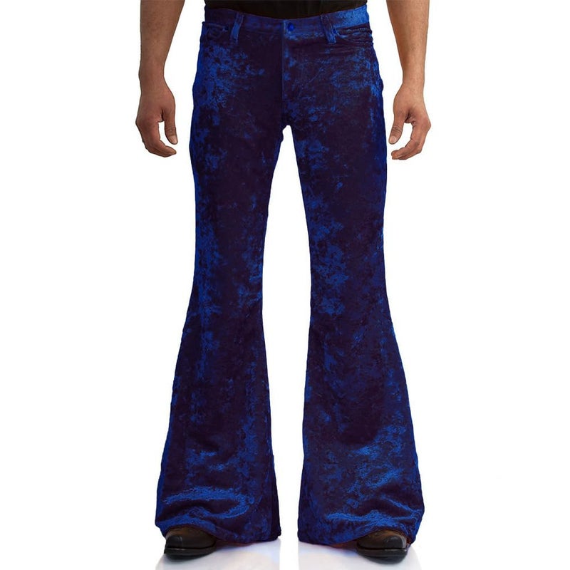 EVEDESIGN Mens Bell Bottom Velvet Pants 60s 70s Disco Outfits for Men Vintage Flared Jeans Dark Blue - Image 1