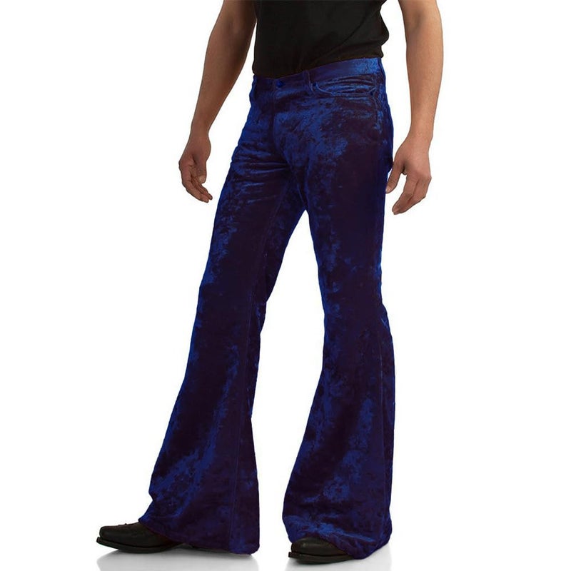 EVEDESIGN Mens Bell Bottom Velvet Pants 60s 70s Disco Outfits for Men Vintage Flared Jeans Dark Blue - Image 5