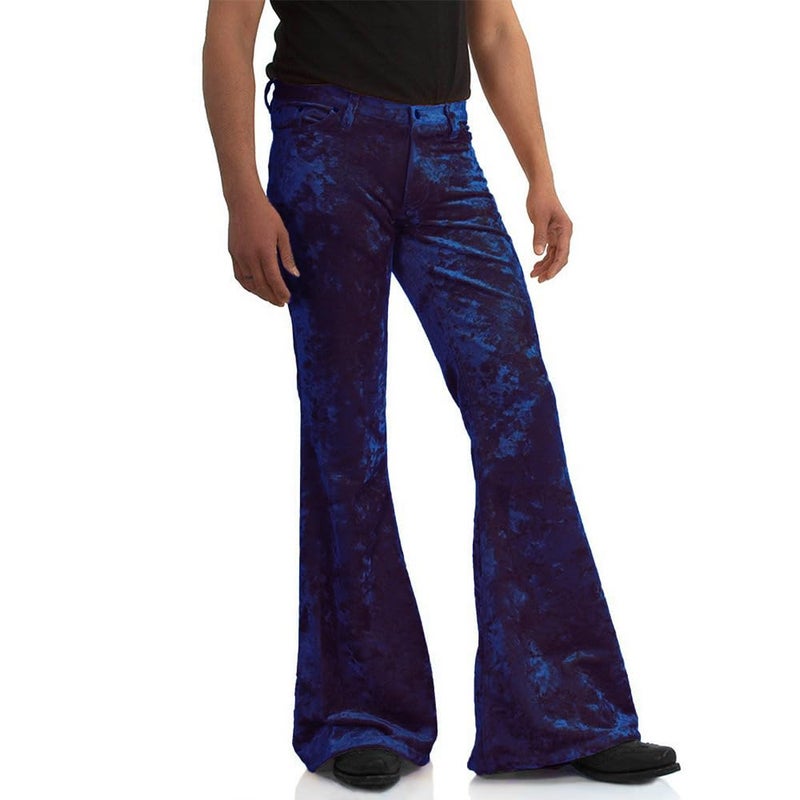 EVEDESIGN Mens Bell Bottom Velvet Pants 60s 70s Disco Outfits for Men Vintage Flared Jeans Dark Blue - Image 2