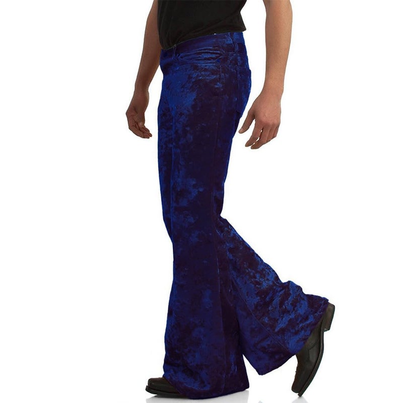 EVEDESIGN Mens Bell Bottom Velvet Pants 60s 70s Disco Outfits for Men Vintage Flared Jeans Dark Blue - Image 4